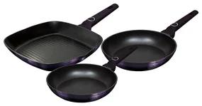 Set 3 tigai Purple Eclipse Collection Berlinger Haus BH 7104, antiaderente, titan, mov, grill, inductie, curatare usoara