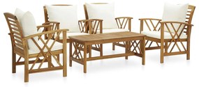 3057990 vidaXL Set mobilier de grădină cu perne, 5 piese, lemn masiv de acacia