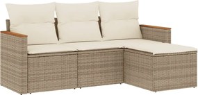 vidaXL Set canapele de grădină, 4 piese, cu perne, bej, poliratan