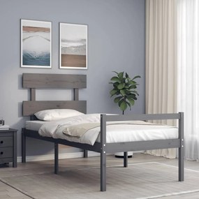 3195343 vidaXL Cadru de pat cu tăblie, gri, 100x200 cm, lemn masiv