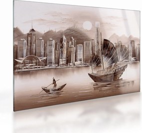 Tablou pe sticlă - Victoria Harbour, Hong Kong, efect sepia (70x50 cm)