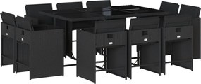 vidaXL Set mobilier de exterior cu perne, 11 piese, negru, poliratan