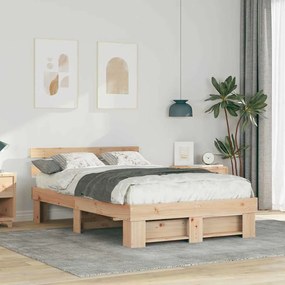 vidaXL Cadru de pat cu headboard Maro 120 x 190 cm Lemn de brad solid