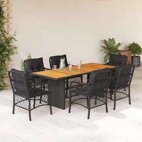 vidaXL Set mobilier de grădină cu perne, 7 piese, negru, poliratan