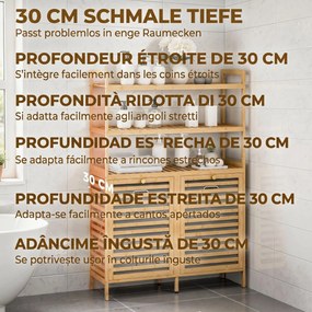 HOMCOM Dulap pentru Rufărie Dublu Rabatabil, Bambus, 2 Coșuri, 3 Rafturi, Culoare Stejar | Aosom Romania