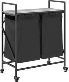 vidaXL Coș de rufe 2 compartimente cu roți sonoma gri