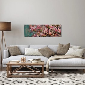 Tablou - Pictură în ulei, Sakura în floare (cu ceas) (90x30 cm)