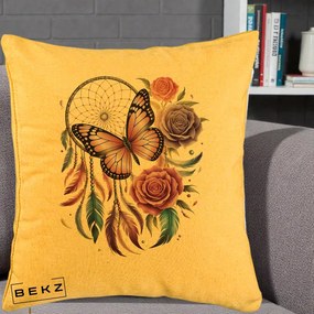 Perna Personalizata Prinzator de Vise cu Fluture si Trandafiri, 40x40 cm, Galben, Husa Detasabila, Perna Inclusa, BEKZ®