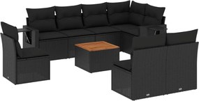 vidaXL Set mobilier de grădină cu perne, 9 piese, negru, poliratan