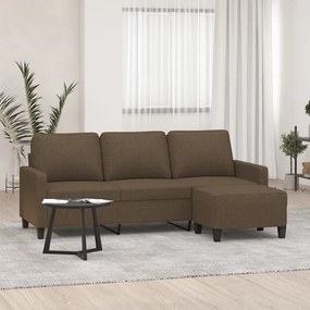3153370 vidaXL Canapea cu 3 locuri cu taburet, maro, 180 cm, material textil