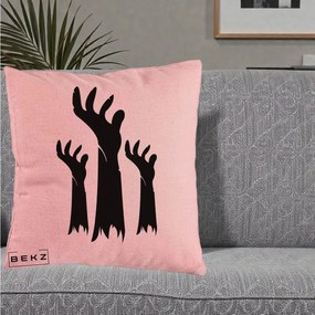 Perna Decorativa Halloween Maini Zombie Alb-Negru, 40x40 cm, Roz, Husa Detasabila, Perna Inclusa, BEKZ®