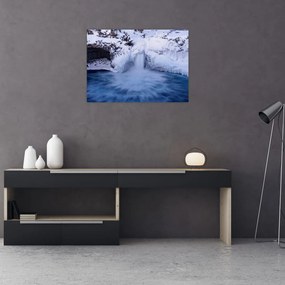 Tablou pe sticlă cu cascadele iarna (70x50 cm)