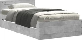 vidaXL Cadru de pat cu tăblie, gri beton, 75x190 cm, lemn prelucrat