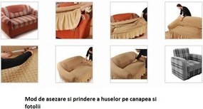 Husa elastica pentru coltar, cu volanas, model Jacquard Bej deschis