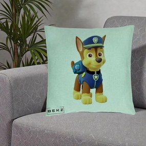 Perna Personalizata Chase PAW Patrol Albastru, 40x40 cm, Verde Menta, Husa Detasabila, Perna Inclusa, BEKZ®
