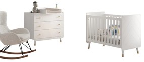 Set Pătuț, Comodă și Masă de Înfășat pentru Bebeluși, 3 Piese, Alb Satinat (MDF) – Billy – Vipack
