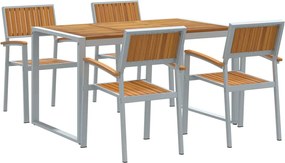 vidaXL Set de masă pentru grădină 5 pcs Gri Lemn Solid de Acacia