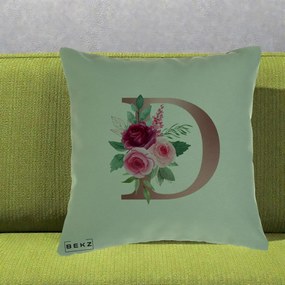 Cadou Personalizat - Perna Personalizata Monograma Rose Gold Litera D, 40x40 cm, Verde, Husa Detasabila, Perna Inclusa, BEKZ®