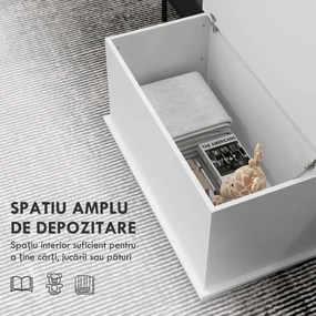 HOMCOM Bancă de Depozitare cu Balamale de Siguranță și Capac, 80x40x40 cm, Alb | Aosom Romania