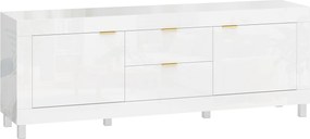 HOMCOM Dulap TV pentru televizoare de până la 190,5 cm, centru de entertainment modern cu 2 dulapuri și 2 sertare, Alb lucios | Aosom Romania