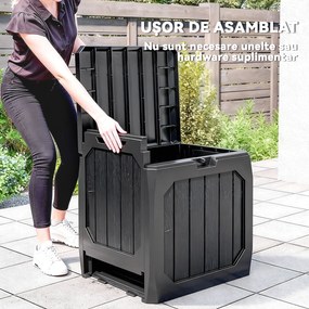 Outsunny Ladă de Grădină 121L din Plastic, Cutie de Depozitare pentru Exterior cu Mânere, Impermeabilă și cu Încuiere, 56x45x53 cm, Negru | Aosom Romania