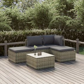 vidaXL Set mobilier de grădină cu perne, 5 piese, gri, poliratan