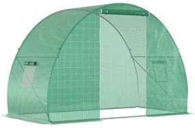 Outsunny Seră Tunel pentru Cultivarea Legumelor și Fructelor, cu Ușă și Ferestre, Copertină PE, Structură Oțel, 150x300x200 cm, Verde | Aosom Romania
