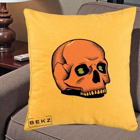 Perna Decorativa Craniu Roz Tatoo Art Halloween, 40x40 cm, Galben, Husa Detasabila, Perna Inclusa, BEKZ®