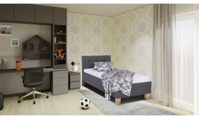 Pat tapițat MARIA ONE 90 x 200 cm, cu saltea și spațiu de depozitare, gri