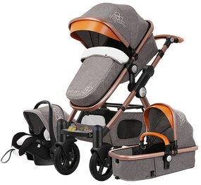 Carucior 3 in 1 cu landou transformabil sport, 0-36 luni, Gri - CPC-14-gri