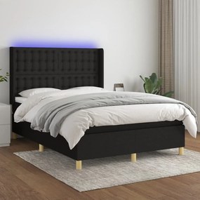 3139191 vidaXL Pat cu arcuri, saltea și LED, negru, 140x190 cm, textil