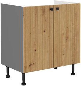 Dulap inferior de bucătărie sub chiuvetă Avantoe 80 ZL 2F BB (Stejar artisan + Antracit). 1049642