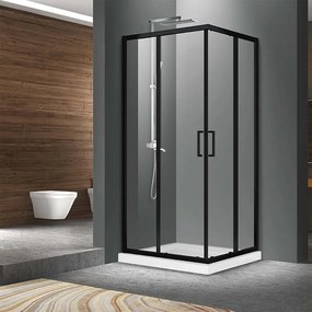 Cabina de dus patrata Fluminia Hector Black cu usi culisante 90x90 negru 200 cm