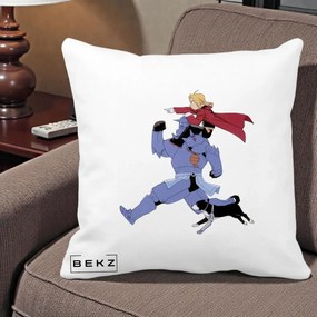 Perna Personalizata Fullmetal Alchemist Edward si Alphonse, 40x40 cm, Alba Mata, Husa Detasabila, Perna Inclusa, BEKZ®