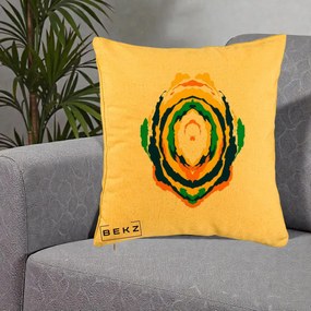 Perna Decorativa Oval Abstract Multicolor, 40x40 cm, Galben, Husa Detasabila, Perna Inclusa, BEKZ®