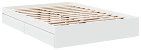 3280692 vidaXL Cadru de pat cu sertare, alb, 135x190 cm, lemn prelucrat