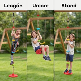 AIYAPLAY Frânghie de Cățărat, Kit Leagăn pentru Copii cu Suporturi și Disc, Parcurs cu Obstacole pentru Grădină, Roșu | Aosom Romania