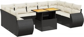 vidaXL Set canapele de grădină cu perne, 10 piese, negru, poliratan