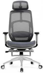 Scaun ergonomic, mecanism inclinare/blocare in 3 pozitii, tetiera reglabila, cotiere 3D, Full Mesh, Sezut Translatie, Suport picioare, Gri