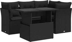 vidaXL Set mobilier de grădină cu perne, 5 piese, negru, poliratan