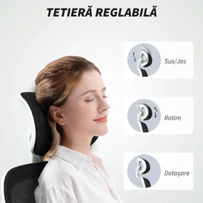 HOMCOM Scaun Birou cu Înălțime Reglabilă, Brațe Rabatabile și Tetieră, Scaun Ergonomic 62x61x112-120 cm, Negru | Aosom Romania