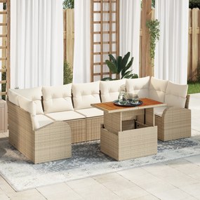 vidaXL Set de dining pentru grădină cu 8 piese și perne Bej Ratan Polimeric Acacia