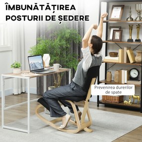 HOMCOM Scaun Ergonomic pentru Genunchi din Țesătură cu Aspect de In și Lemn de Mesteacăn, Negru | Aosom Romania