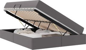 vidaXL Pat cu saltea și spațiu de depozitare cu saltea 2 pcs Gri Piele