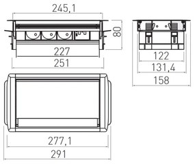 Priza incastrabila dreptunghiulara cu perii, 3 prize schuko + 2 USB 5V 2.1A, cablu 1.5m, aluminiu, GTV