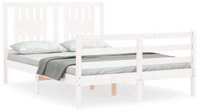 3194552 vidaXL Cadru de pat cu tăblie, 140x190 cm, alb, lemn masiv