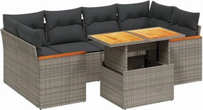 vidaXL Set canapele de grădină, 7 piese, cu perne, gri, poliratan