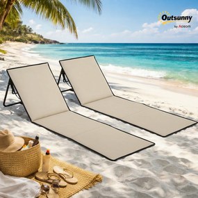 Outsunny Set 2 Șezlonguri Pliabile cu Unghi Reglabil și Buzunar cu Fermoar, 142x51x40 cm, Albastru | Aosom Romania