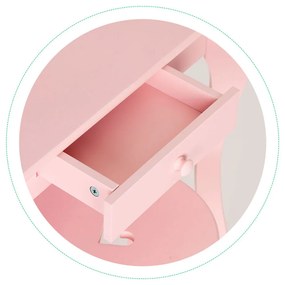 Masă de toaletă din lemn pentru copii cu oglindă roz