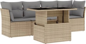 vidaXL Set canapele de grădină cu perne, 5 piese, bej, poliratan